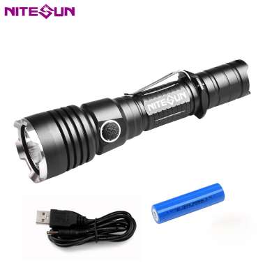 NITESU NS20 wholesale portable tactical police rechargeable USB charge battery led flashlight military defense gun torch